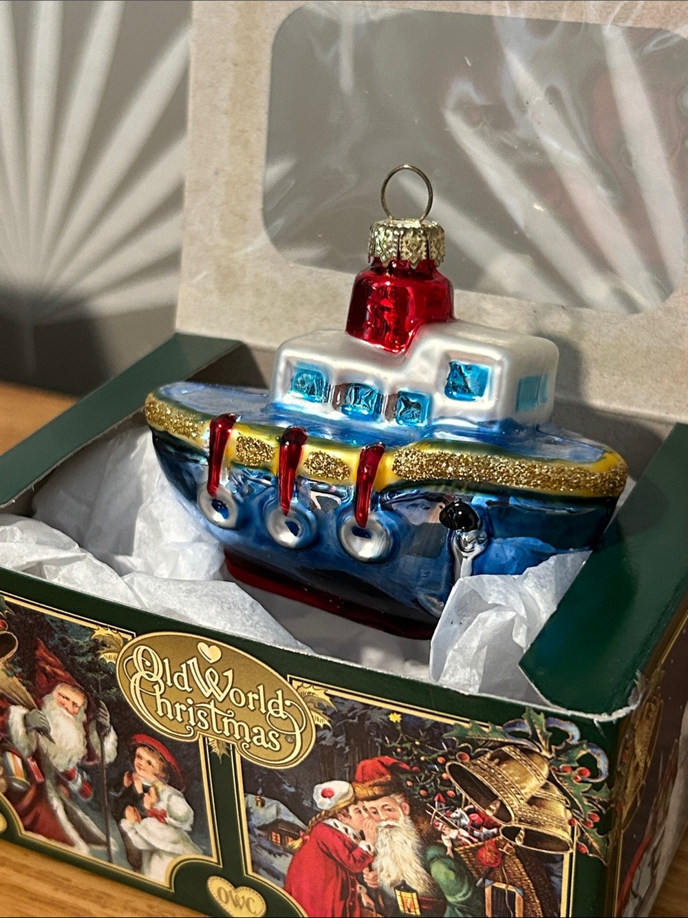 Old World Christmas Glass Blue Boat Nautical Christmas Tree Ornament - Picture 4 of 5
